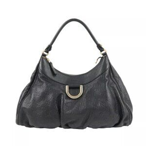 GUCCI Abbey Guccissima Leather Shoulder Bag Black Gold